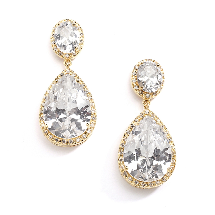 Best-Selling Gold CZ Pear-Shaped Drop Bridal Earrings - Mariell 