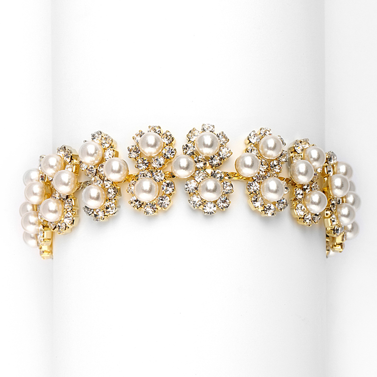 Ivory Pearl & Gold Rhinestone Bridal Bracelet