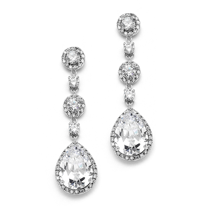Bridal/Wedding PEARL & SILVER Diamanté/Crystal/Cubic Zirconia Drop Earrings 