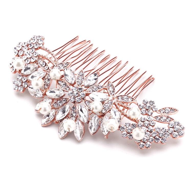 Best Seller Rose Gold Pearl, Crystal & Faux Gemstone Sunburst Wedding or  Prom Comb - Mariell Bridal Jewelry & Wedding Accessories