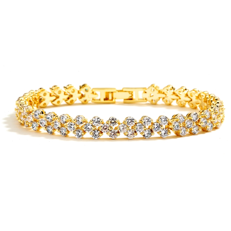 Elegant Gold Cubic Zirconia Wedding or Prom Tennis Bracelet  display picture 1