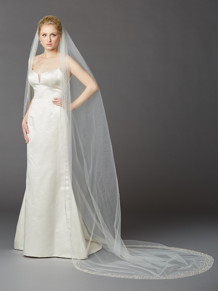 Breathtaking 1 Layer Cathedral Wedding Veil with Dramatic  display picture 1