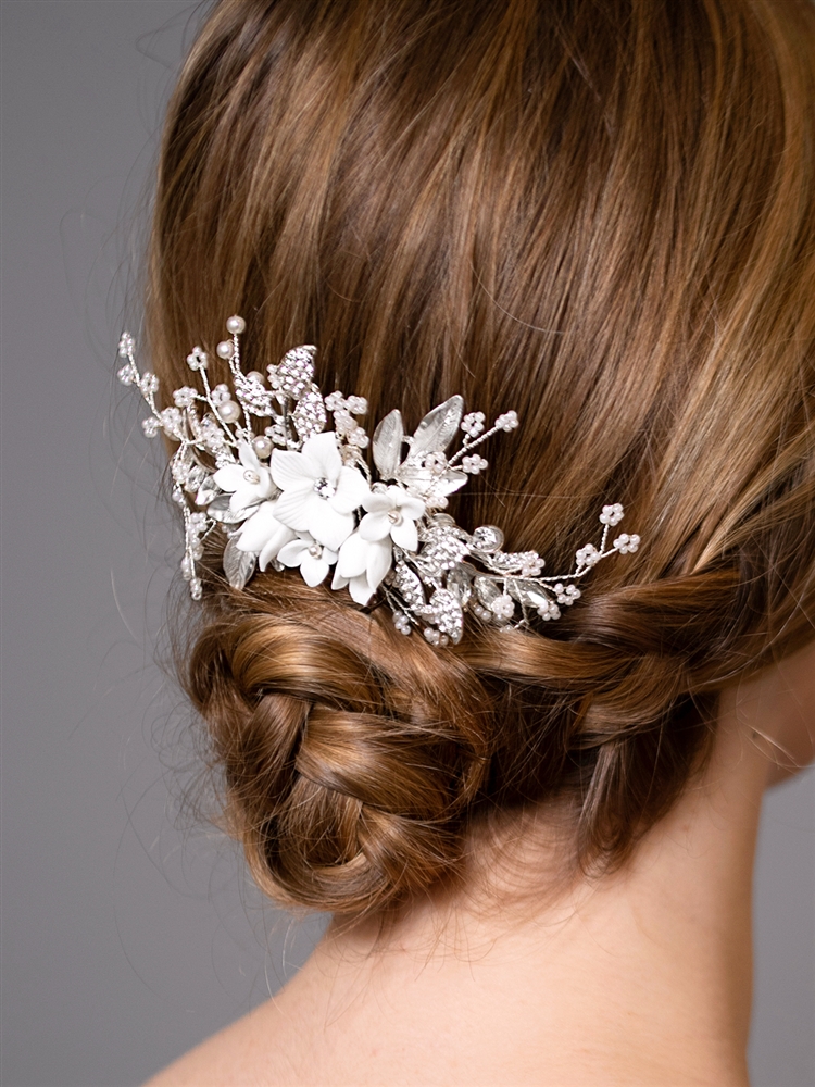 Handmade Bridal Hair Comb with Resin Flowers Pearl and Rhinestone Accents Pearl and Crystal Flower Hair Comb - Etsy main image 4