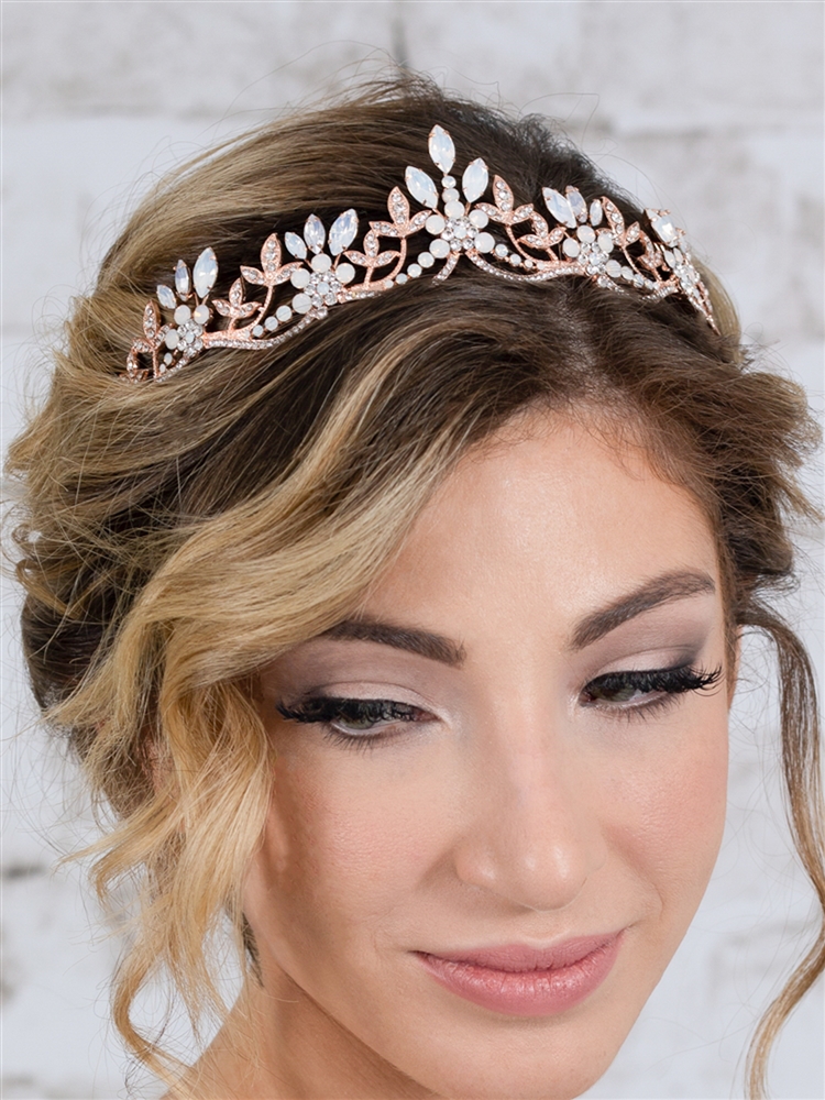 Mariell Opal and Crystal Rose Gold Bridal Tiara Wedding Crown with Wavy  Motif - Mariell Bridal Jewelry & Wedding Accessories