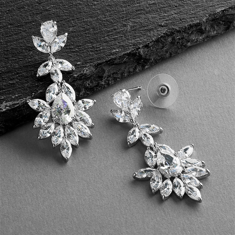 Platinum Silver Dangle Wedding Earrings for Brides or Bridesmaids – Staar  Tailors