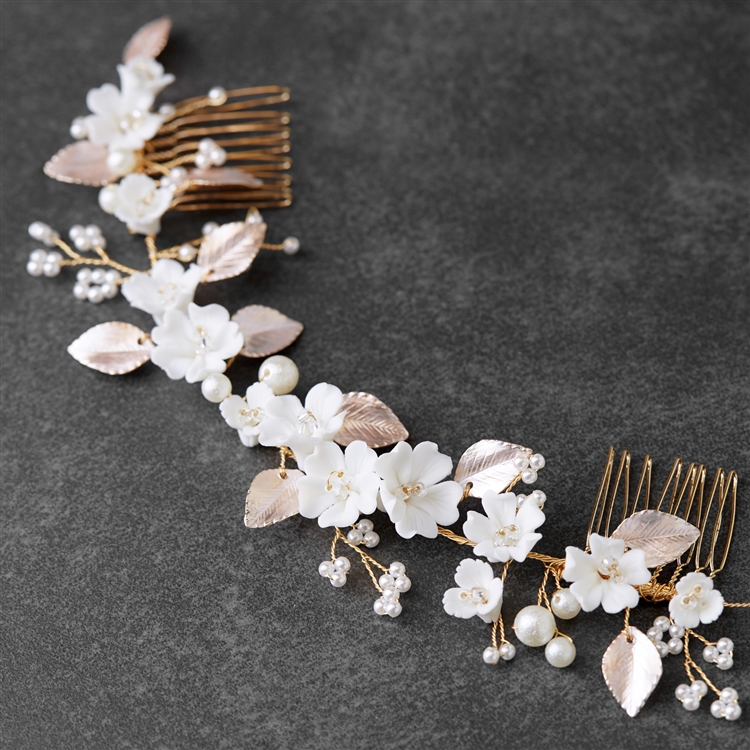 Mariell Floral Design Bridal hair Vine with Ivory Resin Flowers and Hand  Painted Matte Gold Leaves - Mariell Bridal Jewelry & Wedding Accessories