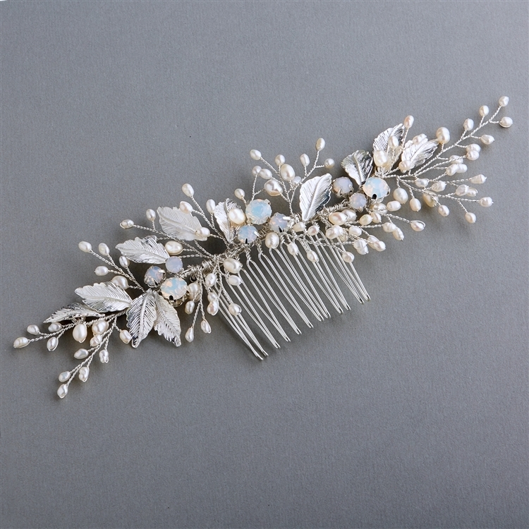 Genuine Freshwater Pearl and Opal Bridal Comb with Hand 