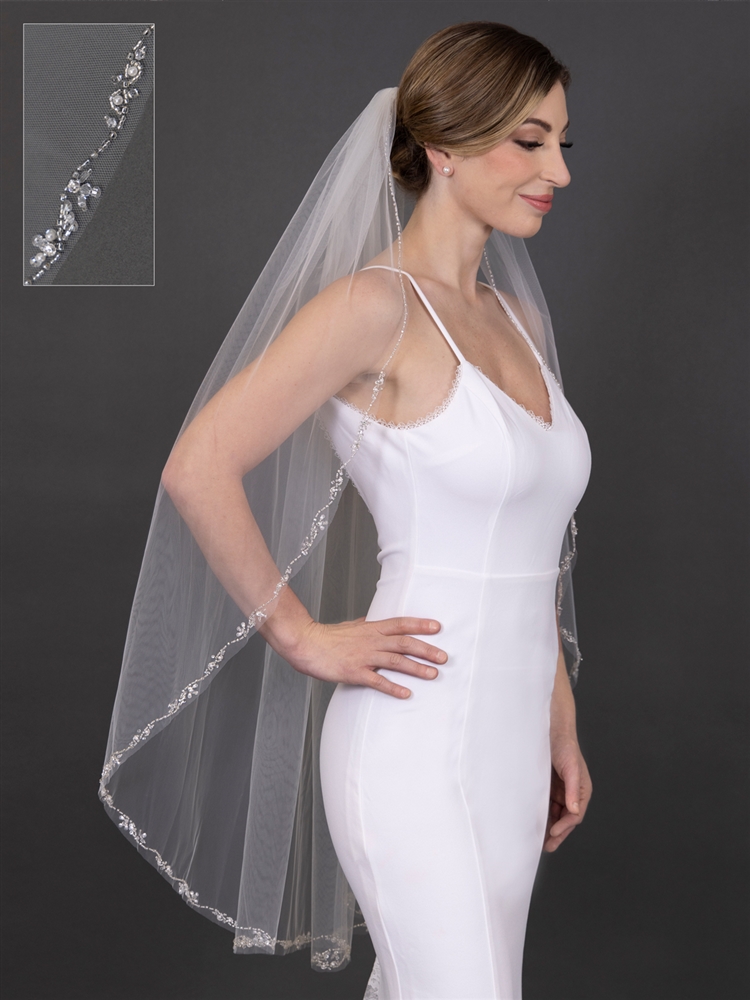 Beautiful 2T embellished with pearls veil Wholesale Rhinestone Edge Wedding Veil with Pearls and Beads  main image 2