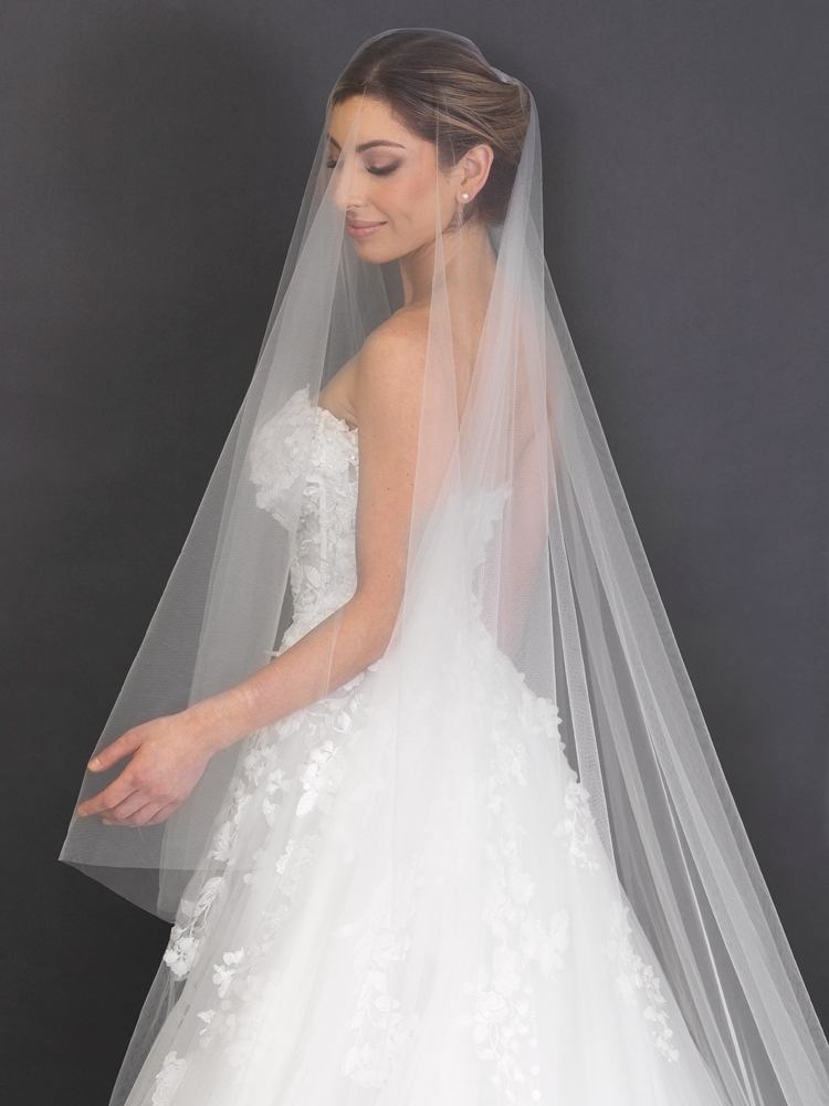 Soft Italian Tulle 108 Cut Edge Cathedral Length Drop Veil With 30  Blusher - Mariell Bridal Jewelry & Wedding Accessories