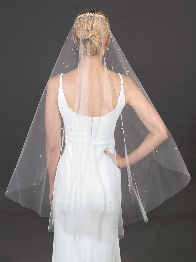 Wholesale Bridal Veil with Scattered Pearls & Crystals in 38  display picture 1
