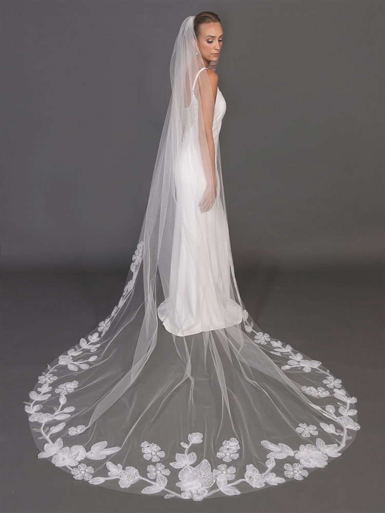 Modern Cathedral Wedding Veil Non-traditional Wedding Veil Floral Lace Cathedral Veil  main image 2